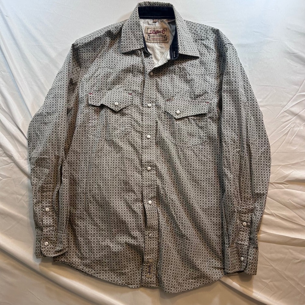 Rafter C Cowboy Collection Mens Gray Geometric Pearl Snap Western Shirt Medium
